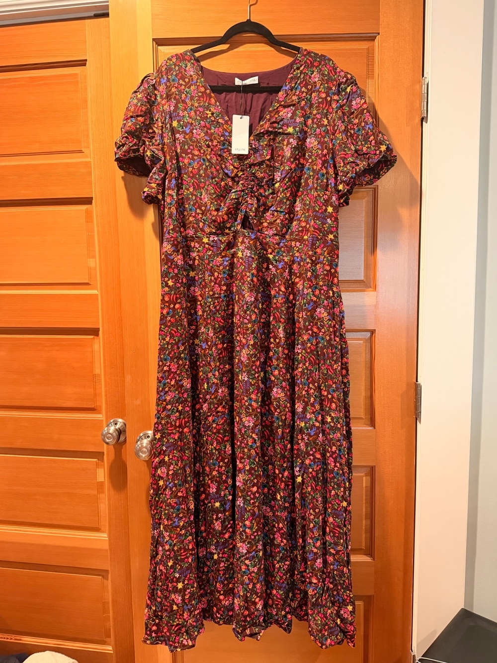 City Chic Burgundy Floral Maxi Dress with Ruffle Detail